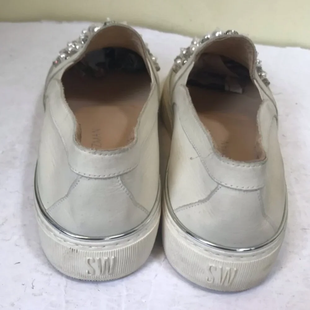 Stuart Weitzman Pearl Embellished Leather SlipOn Platform Sneakers Shoe Slides 7 - Picture 12 of 16